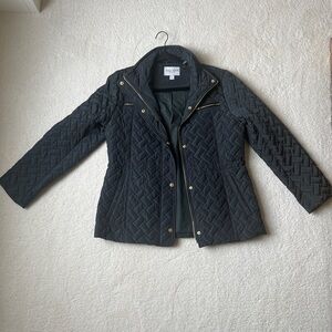 Cole Haan Dark Green Quilted Puffer Jacket with Gold-Tone Hardware